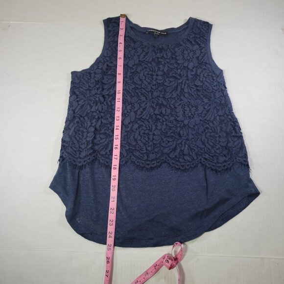 Generation Love Navy Blue Linen Blend Sleeveless Lace Overlay Top Size S - Picture 4 of 6